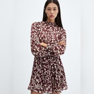 Mango maroon flowy flower printed dress NWT
